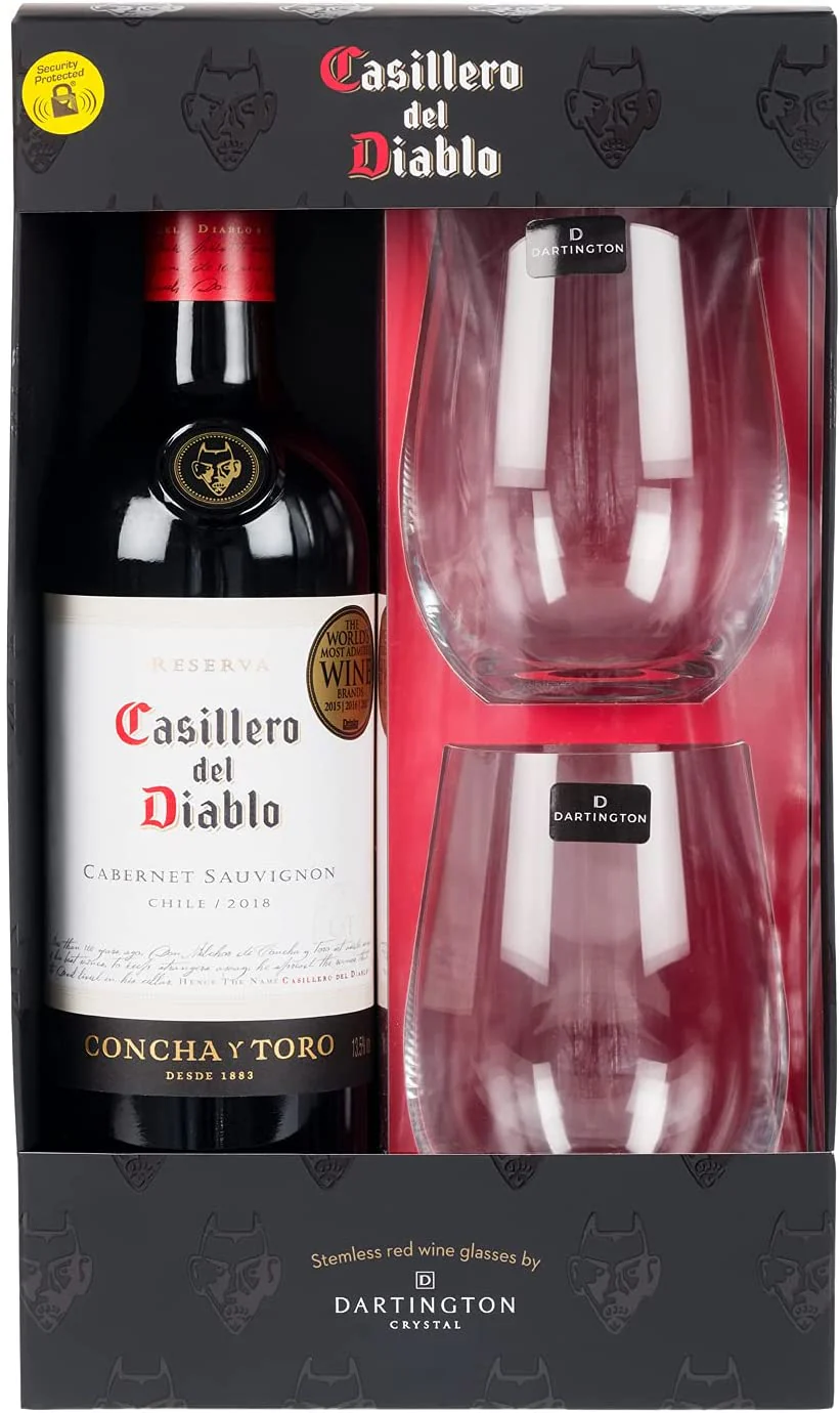 Casillero del Diablo Wine & Dartington Stemless Glasses Gift Set 75cl