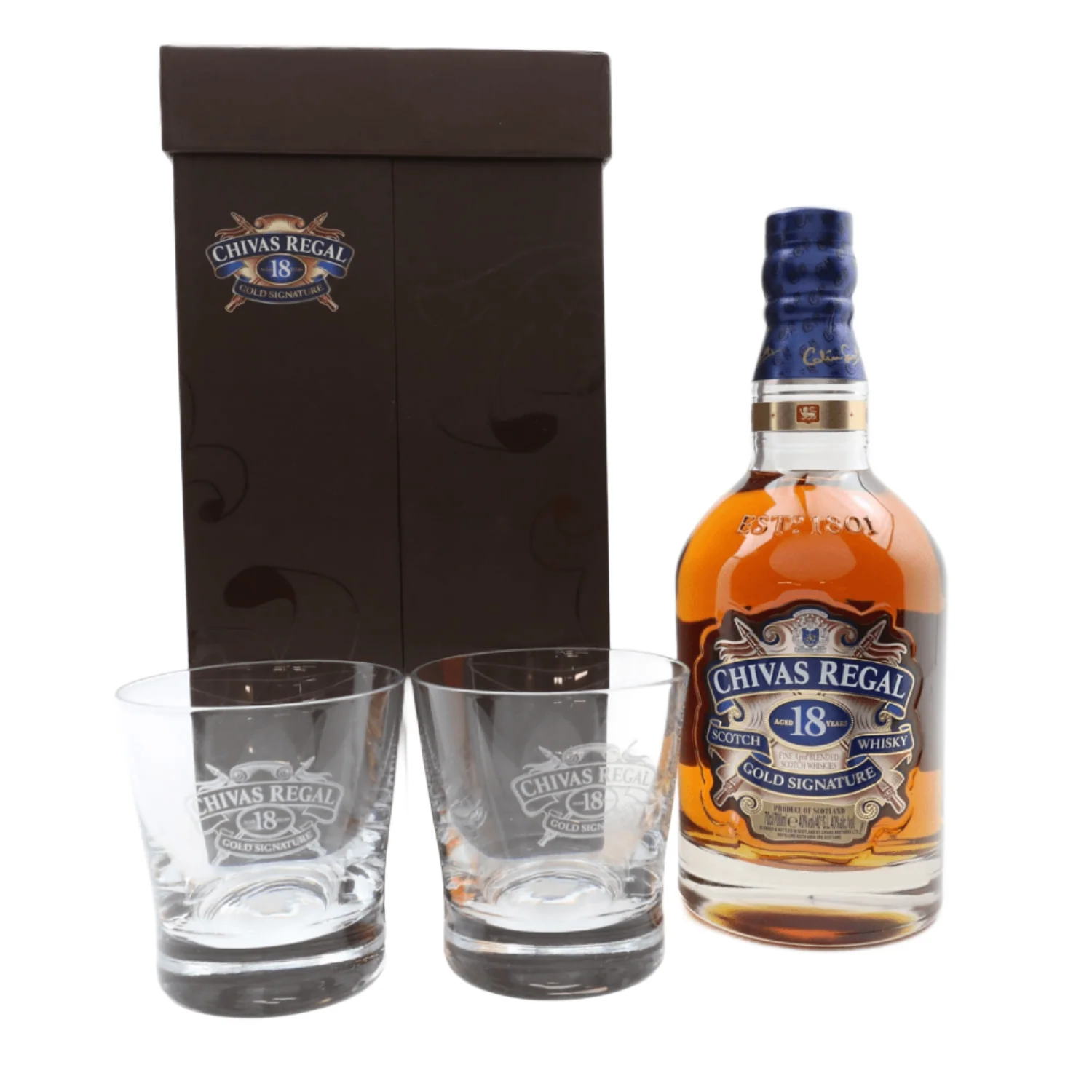 Chivas Regal 18 Year Old Gold Signature & 2 X Glasses Set 70cl