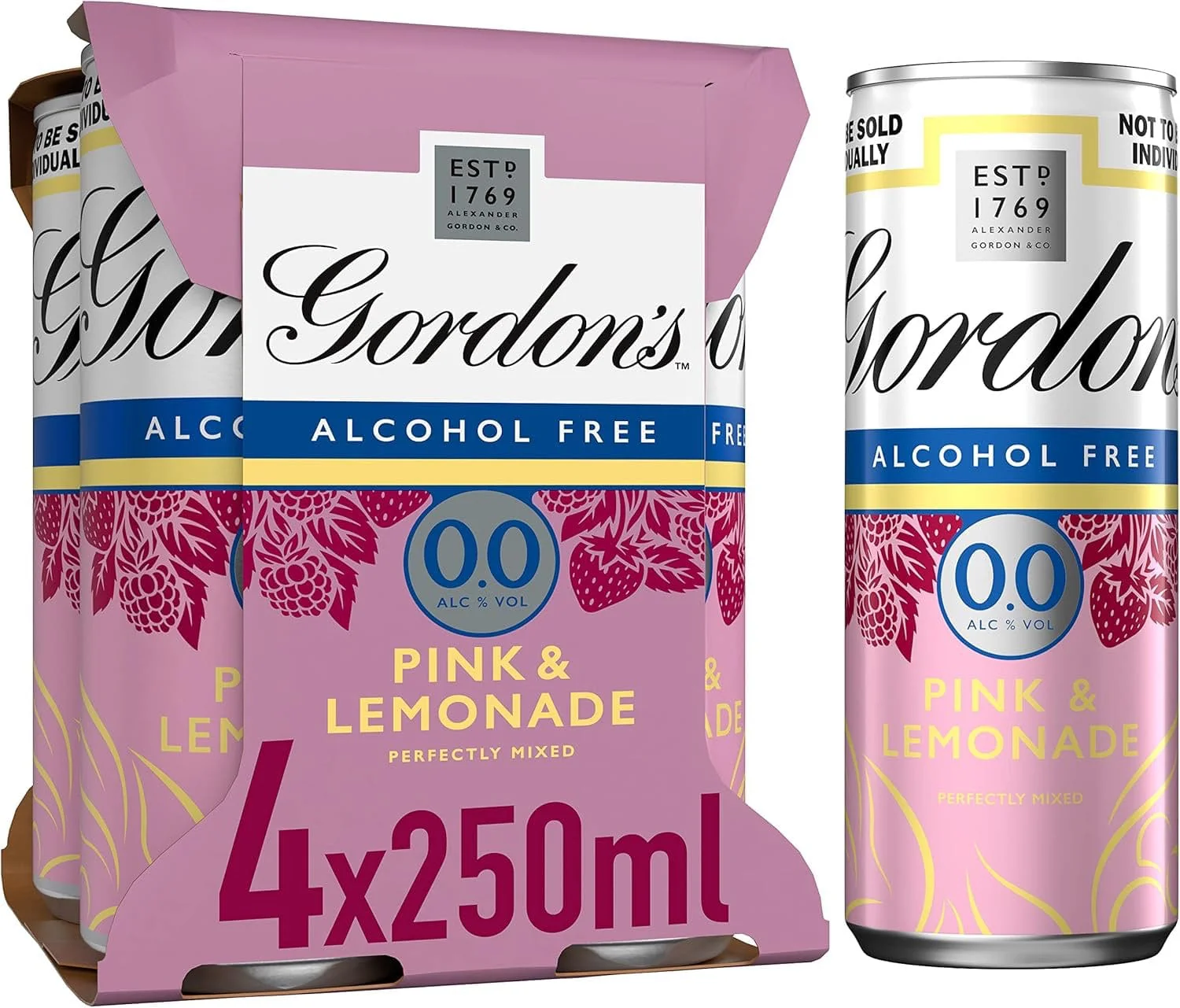 Gordon’s Premium Pink 0.0% Alcohol Free Gin & Lemonade Cans 4x250ml