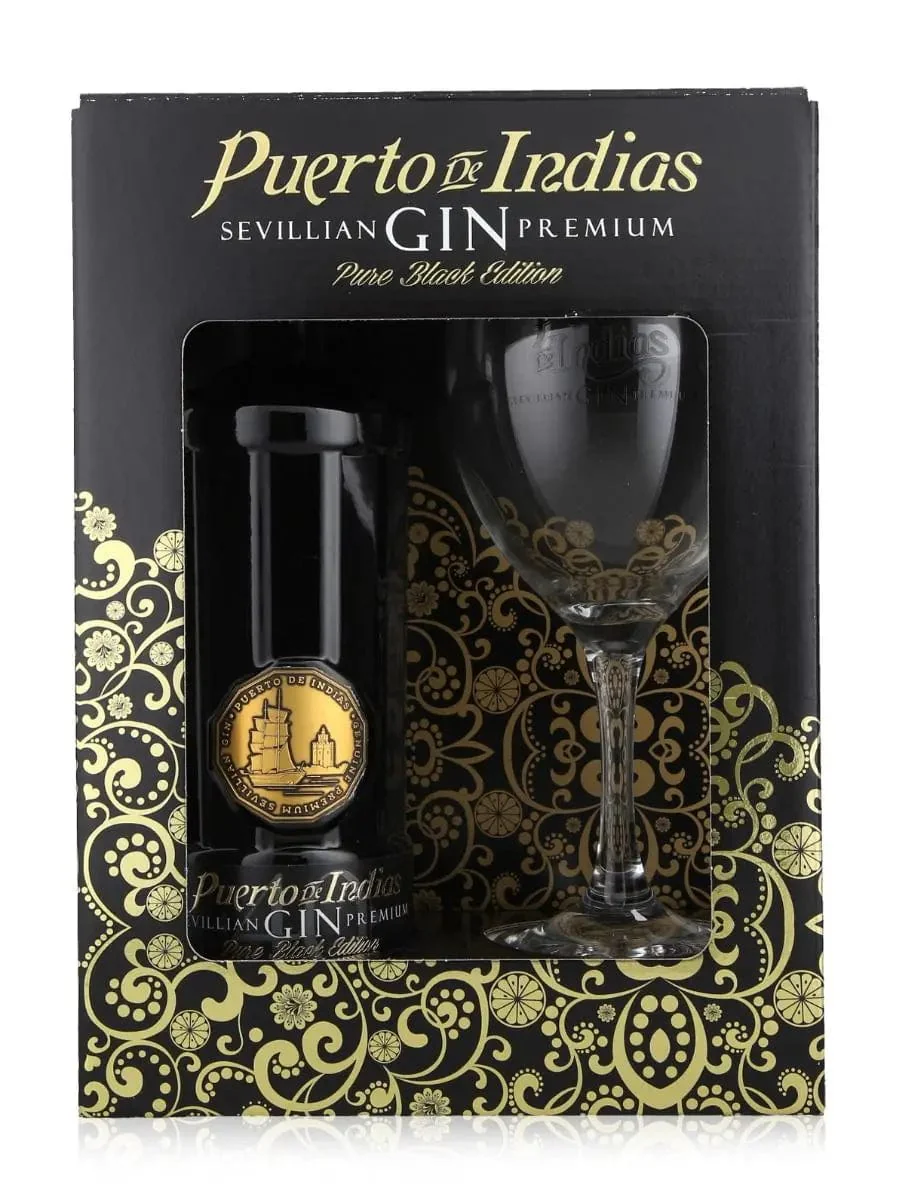 Puerto De Indias Pure Black Edition Gin 70cl & Balloon Glass Set